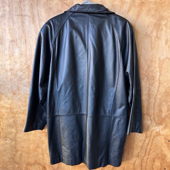 Pelle Vintage Black Leather Longline Button Down Jacket Coat - Picture 7 of 12